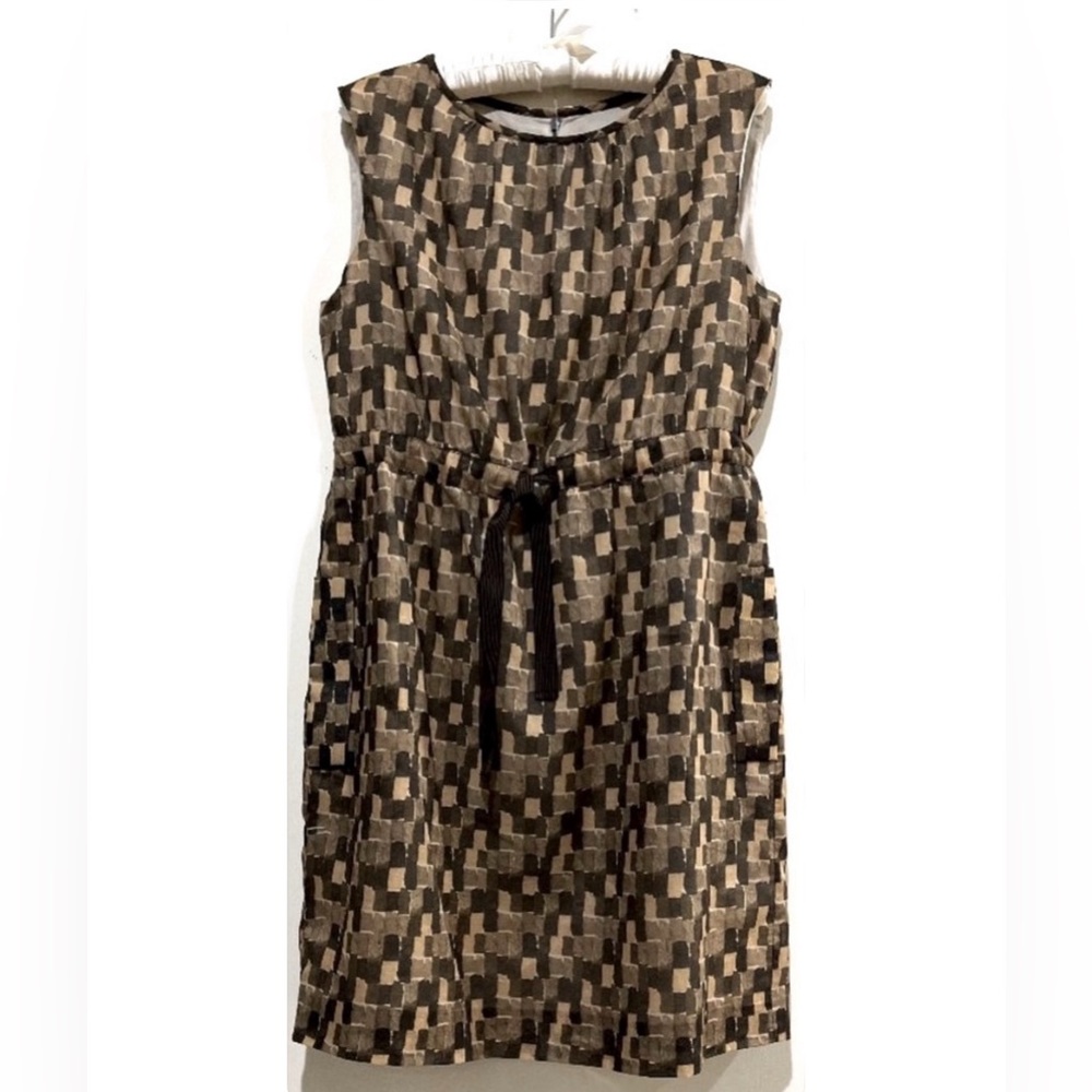 NWT - Ailanto - Cotton Drawtie Shift Dress in Brown Print - Size 40 Spain / US 8
